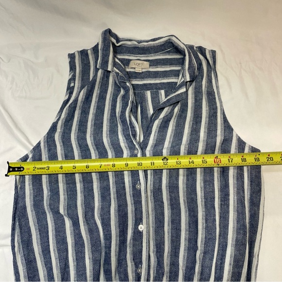 Loft Romper Linen Blend Striped Sleeveless Blue Women’s Size 10 Pockets Summer - Picture 15 of 16